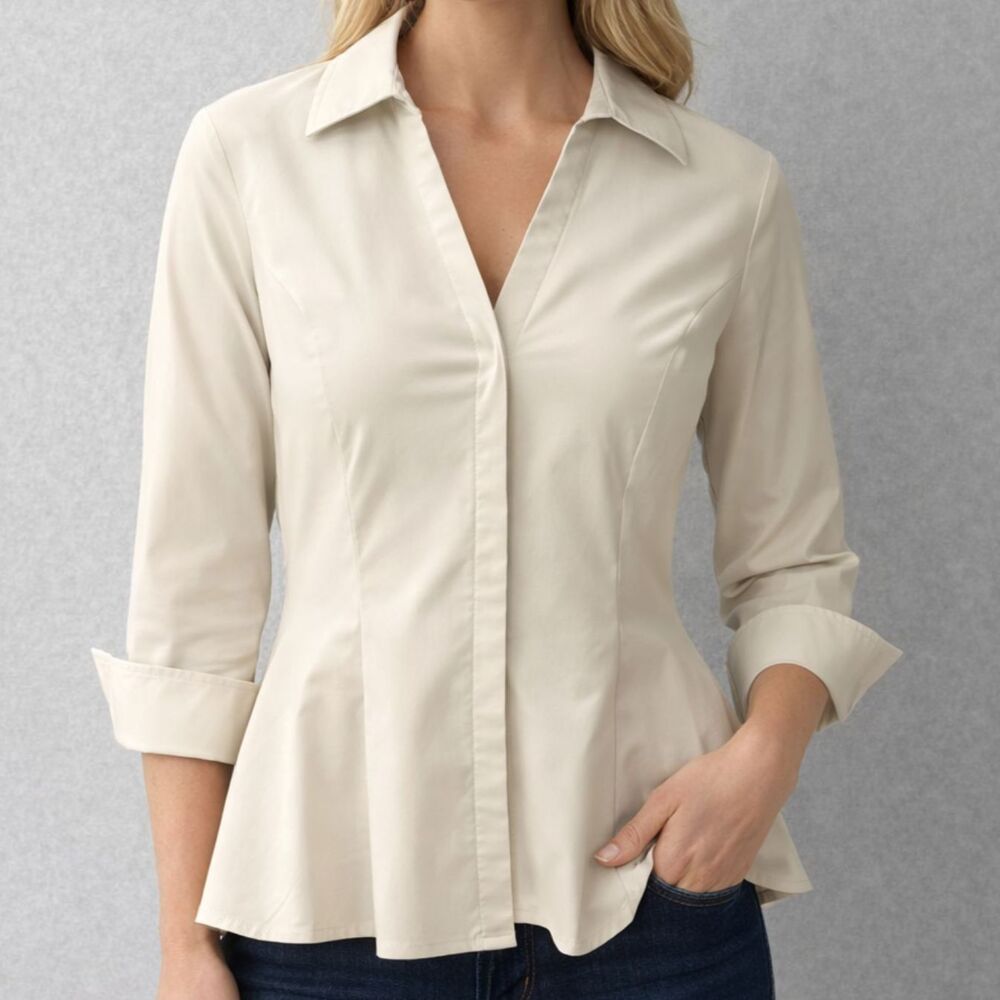 Mac Dougal Houston Ivory Peplum Button Front Blouse Size L